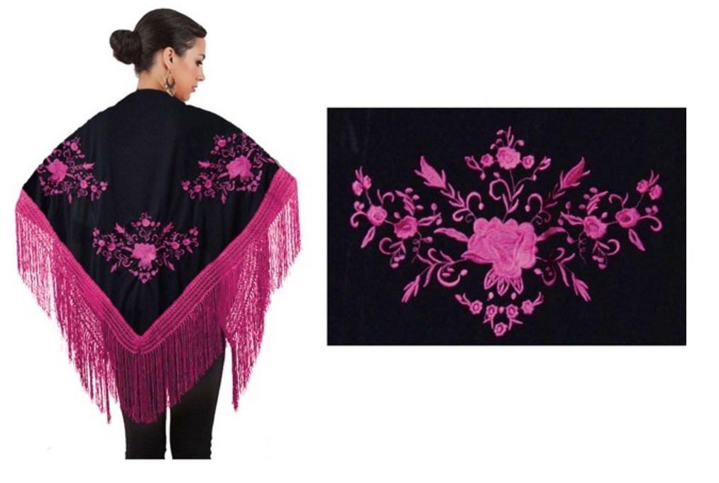 Black with Fucshia Embroidered and Fringe
